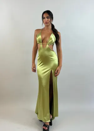 Bright Green Satin Evening Dress