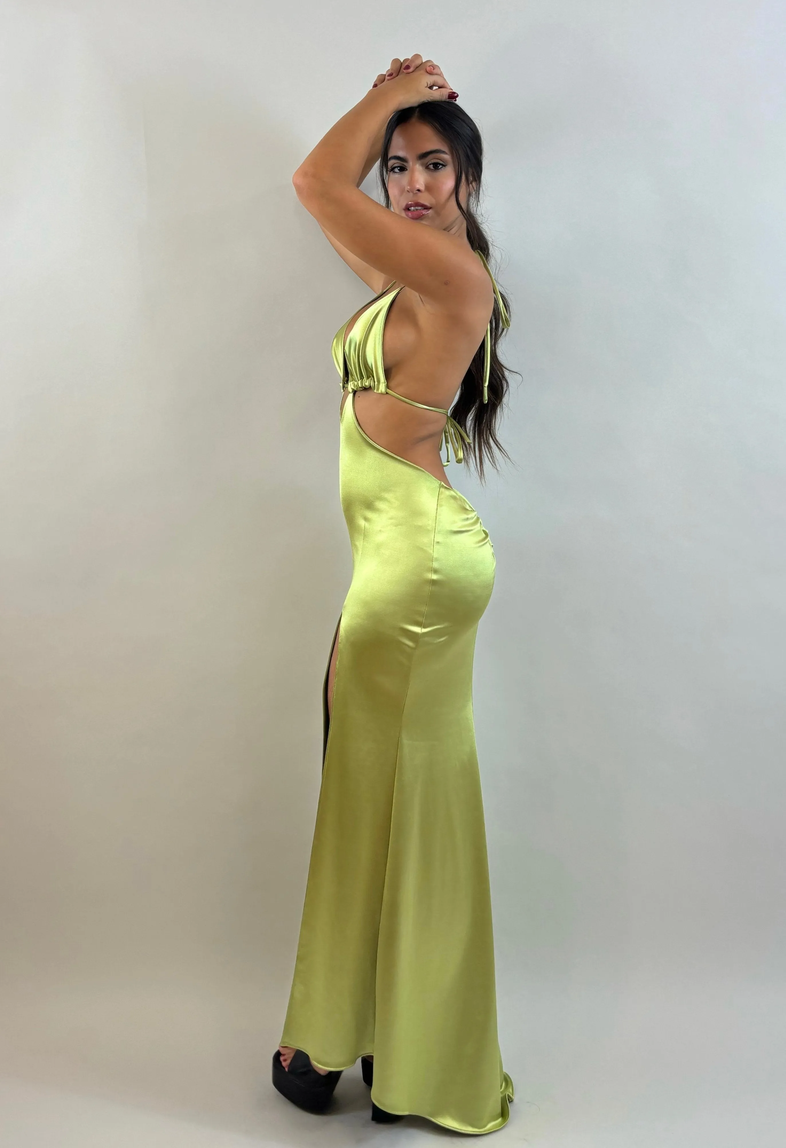 Bright Green Satin Evening Dress