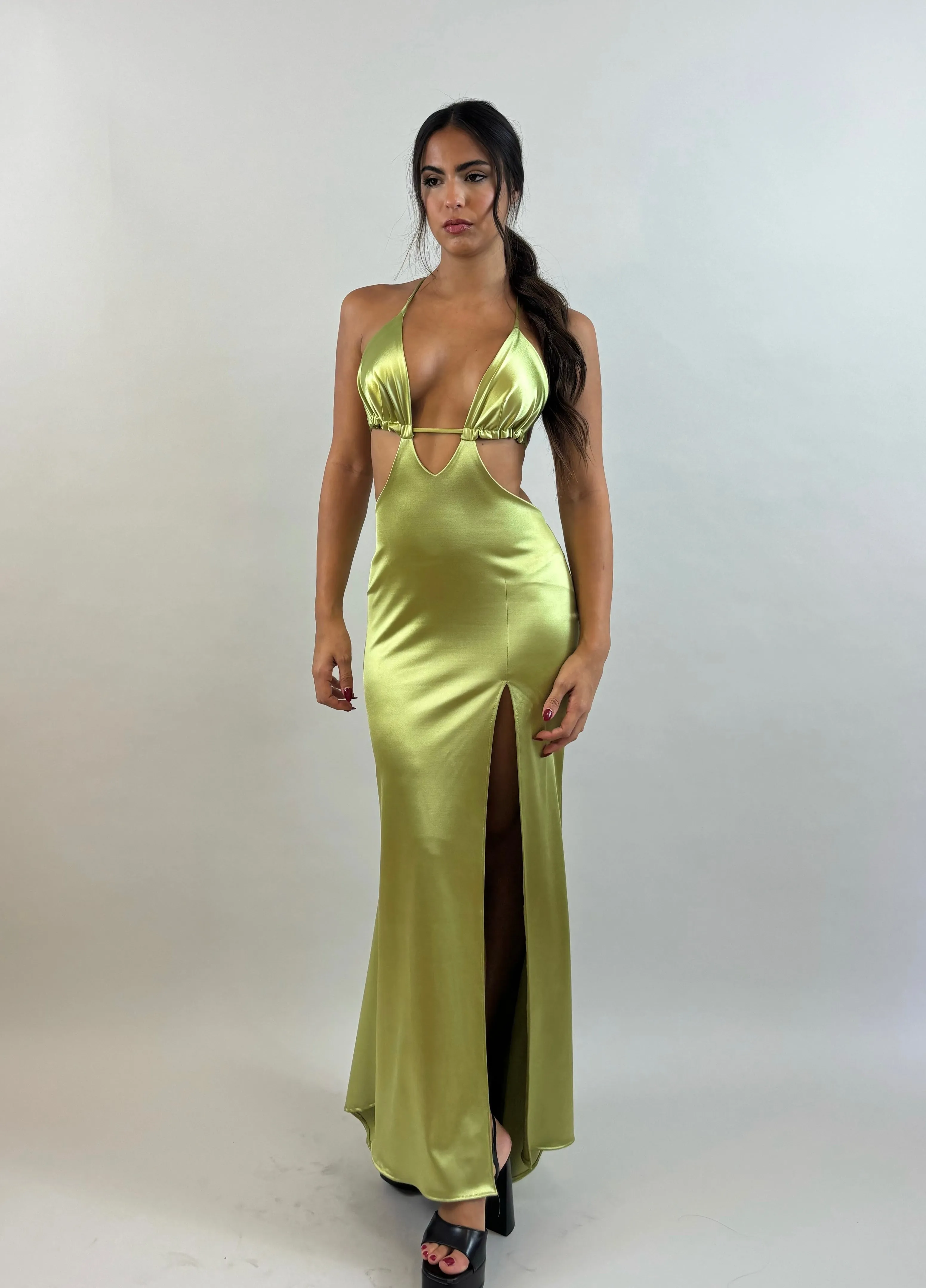 Bright Green Satin Evening Dress