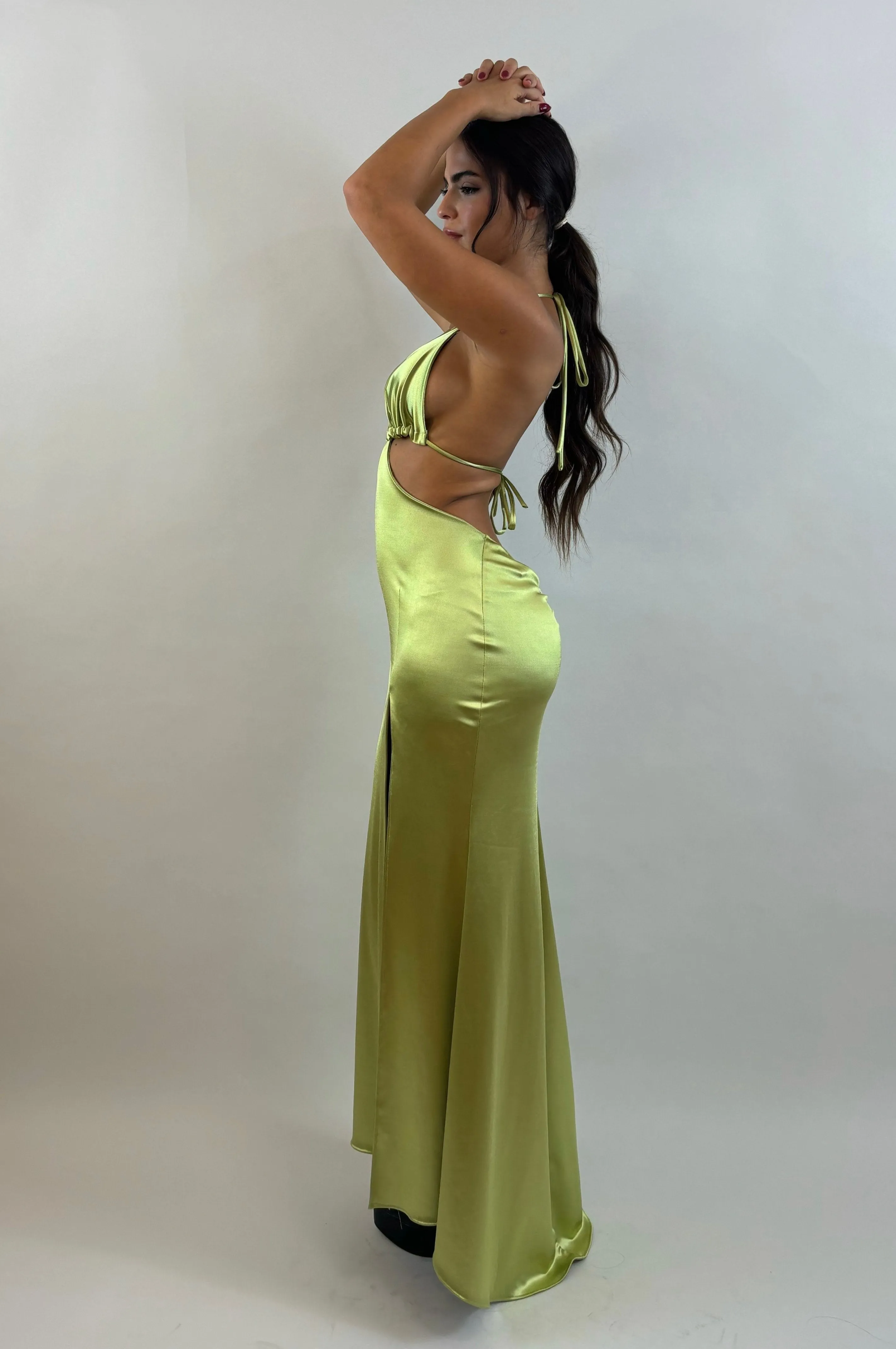 Bright Green Satin Evening Dress