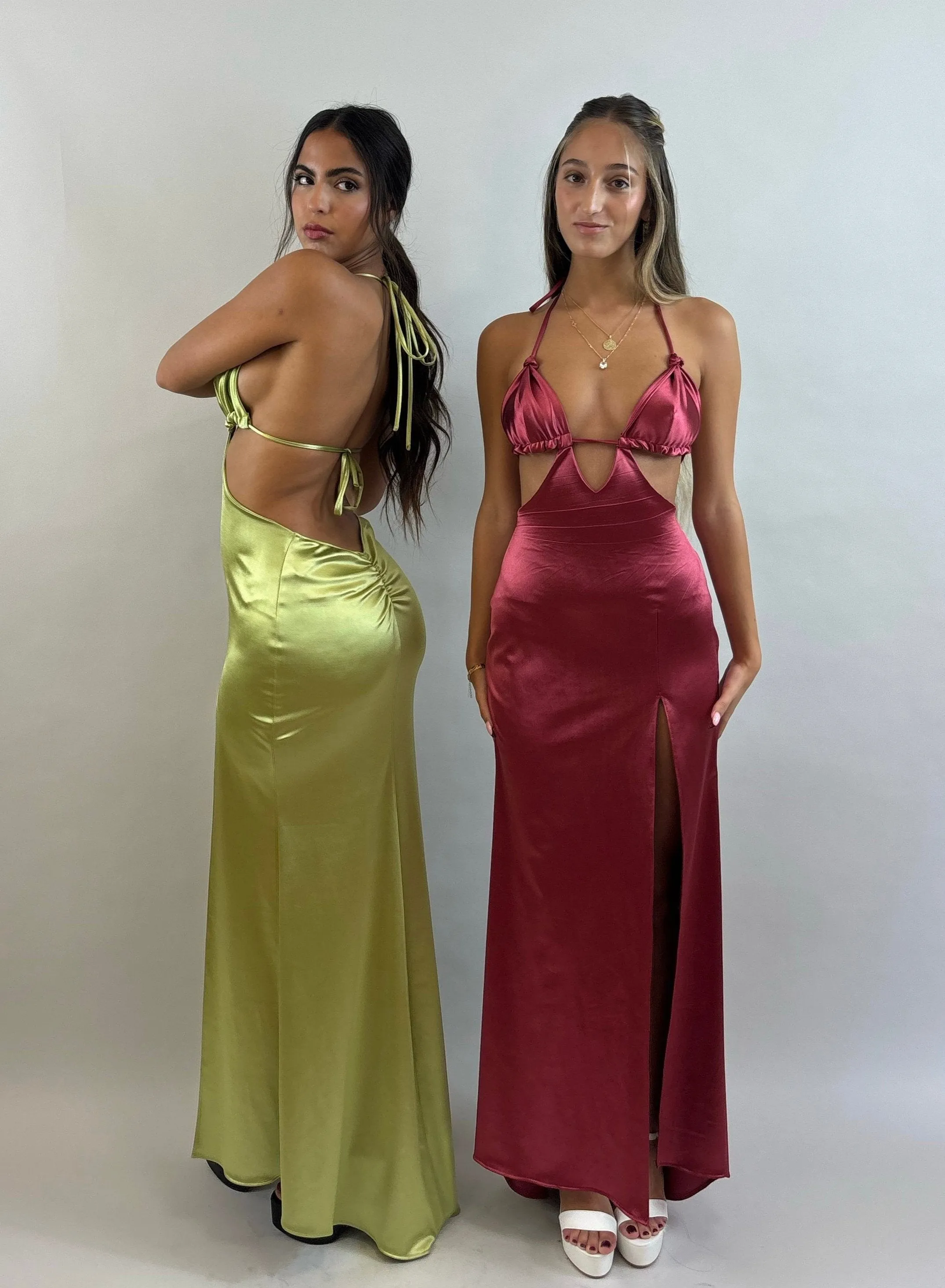 Bright Green Satin Evening Dress