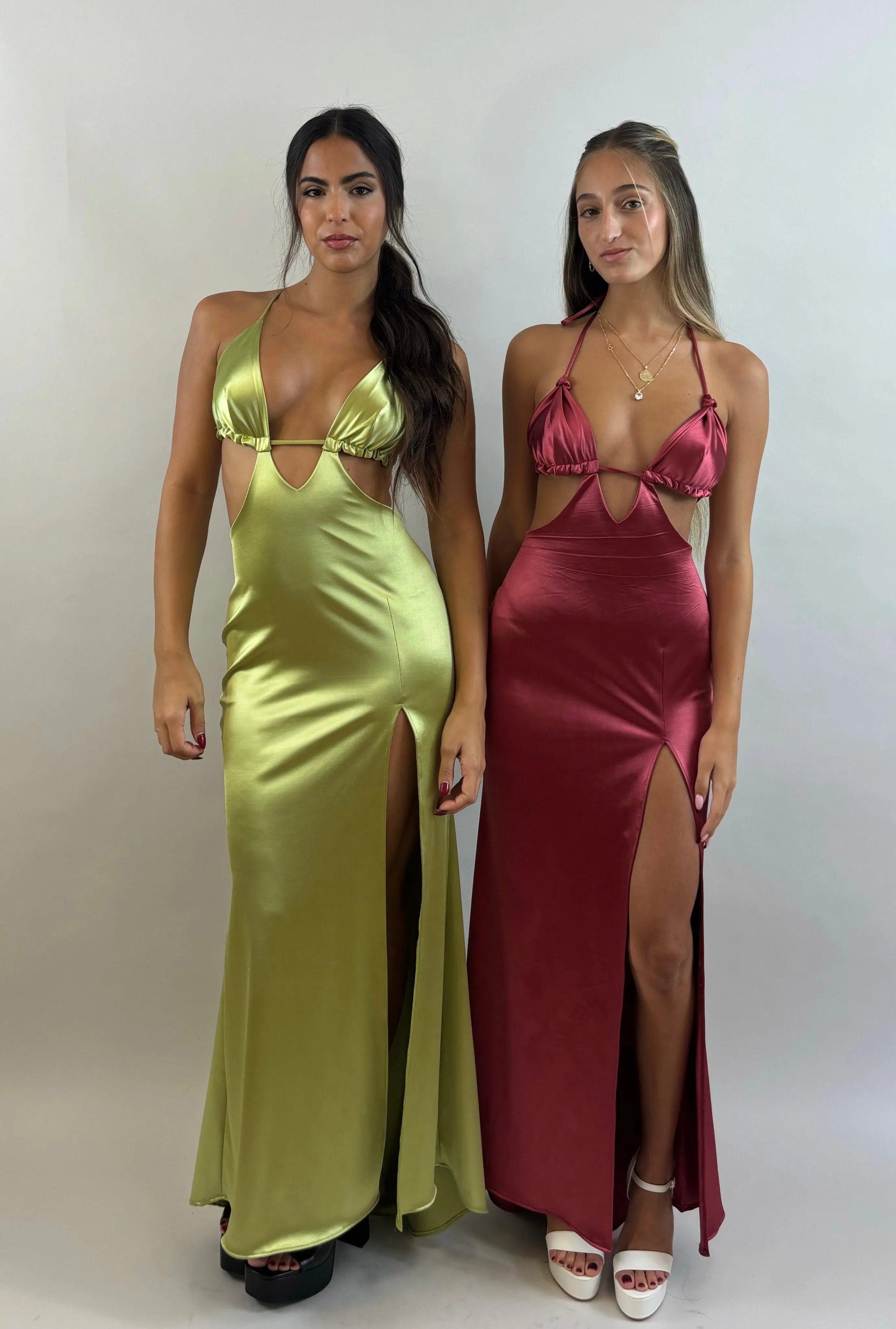 Bright Green Satin Evening Dress