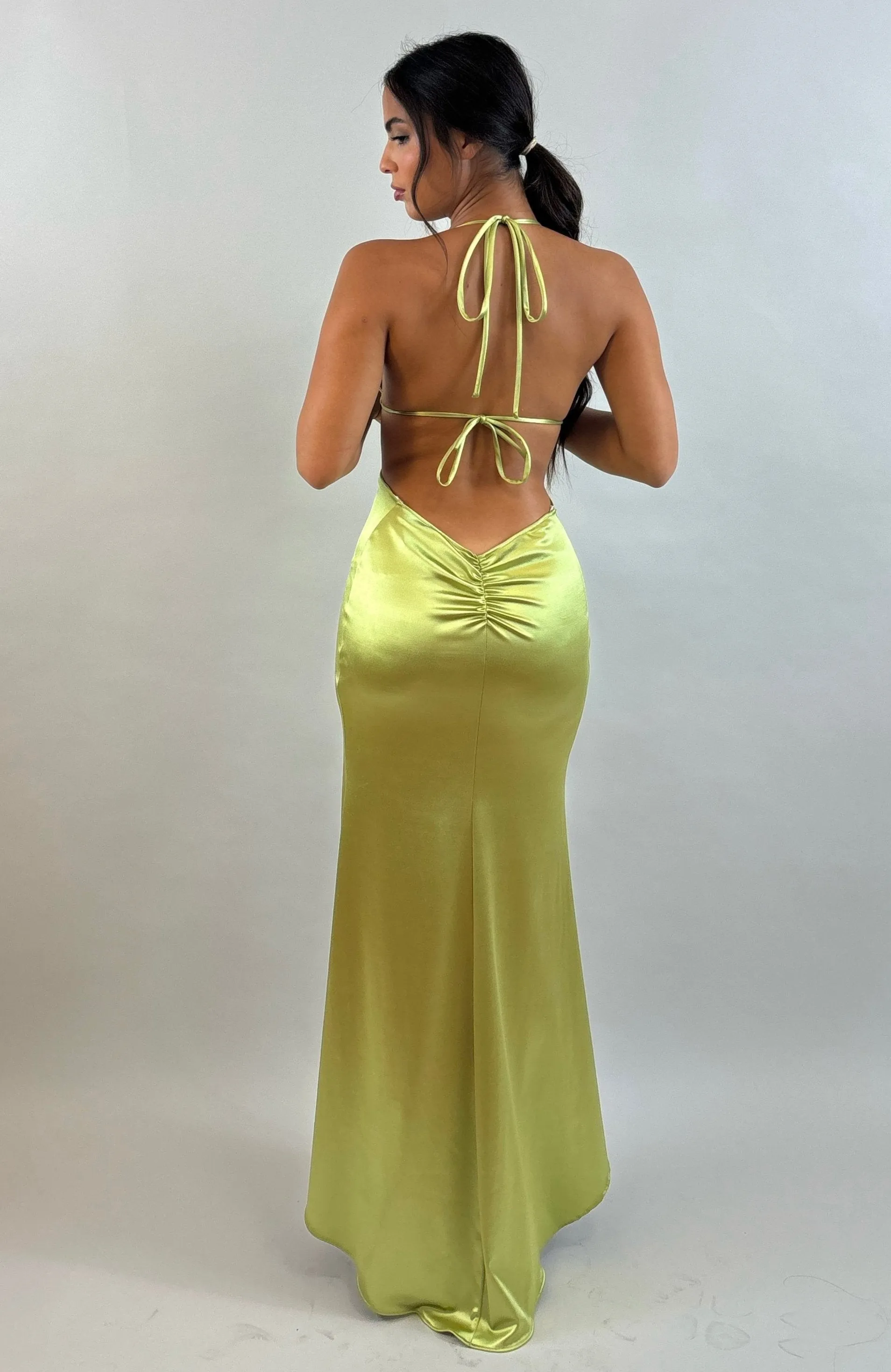 Bright Green Satin Evening Dress