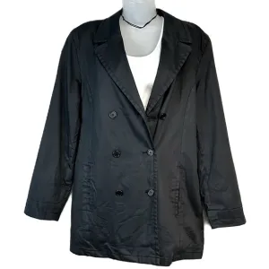 Brooks Brothers Trench Coat Jacket Womens Size L Button Up Waxed Cotton Black
