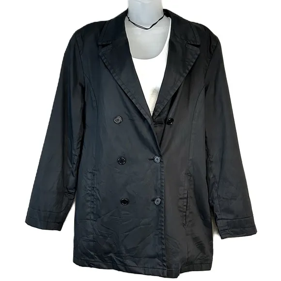 Brooks Brothers Trench Coat Jacket Womens Size L Button Up Waxed Cotton Black