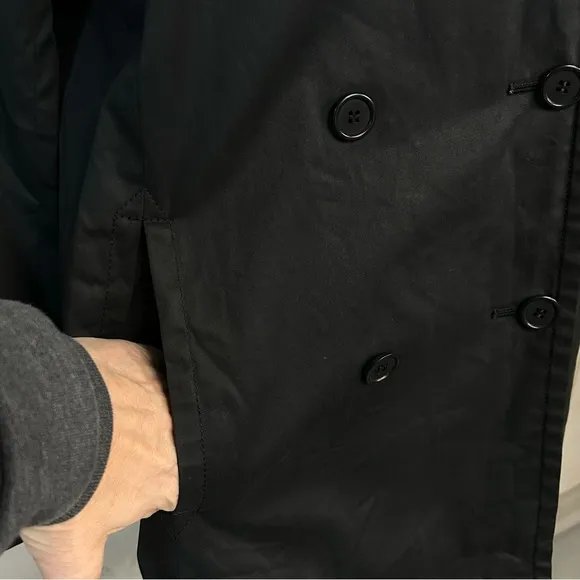 Brooks Brothers Trench Coat Jacket Womens Size L Button Up Waxed Cotton Black