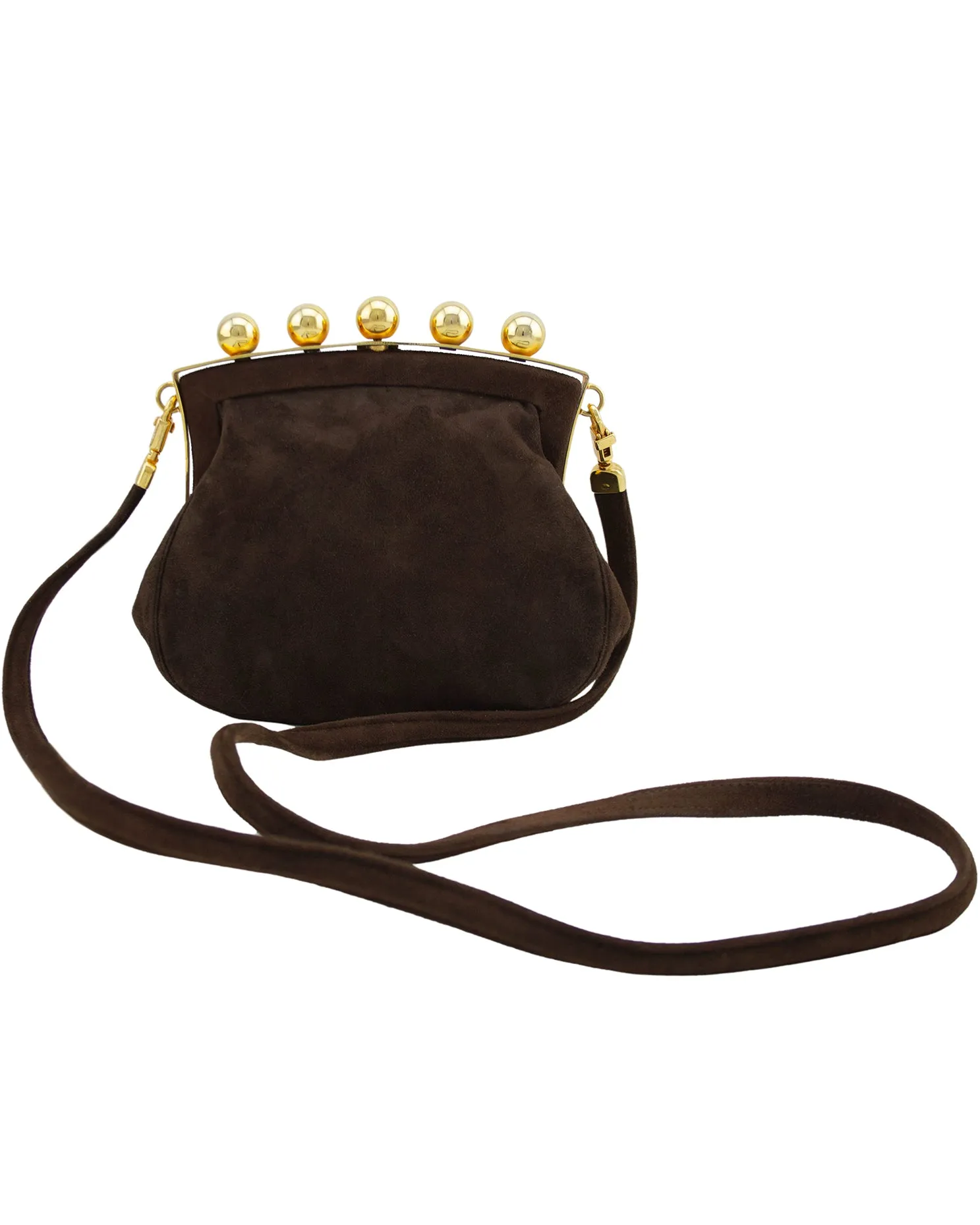 Brown and Gold Embroidered Suede Mini Bag
