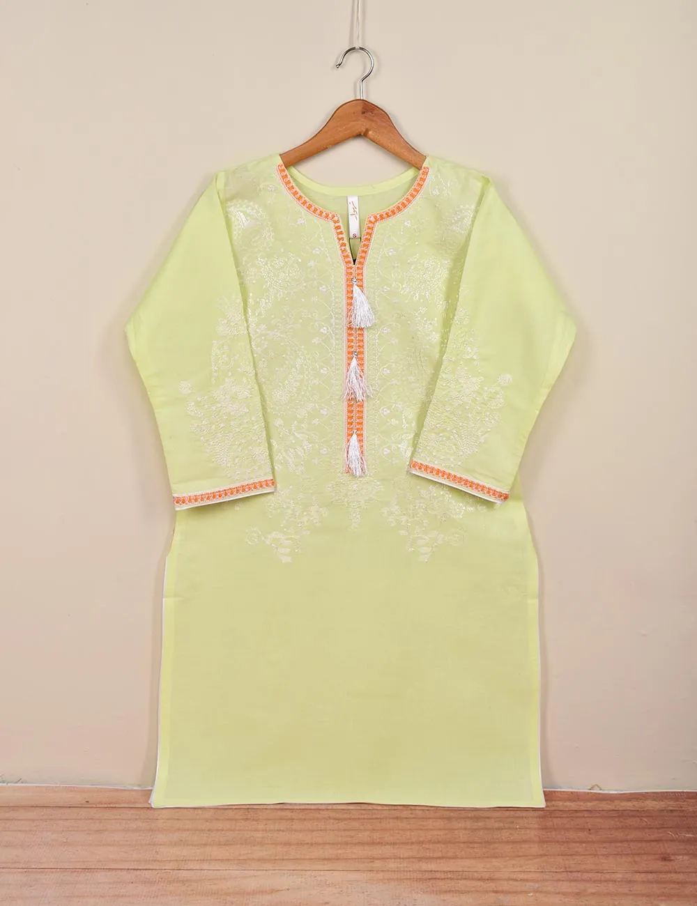 Cambric Embroidered Kurti - Blaze (T20-064-Yellow)