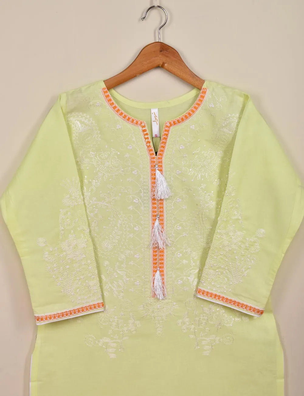 Cambric Embroidered Kurti - Blaze (T20-064-Yellow)