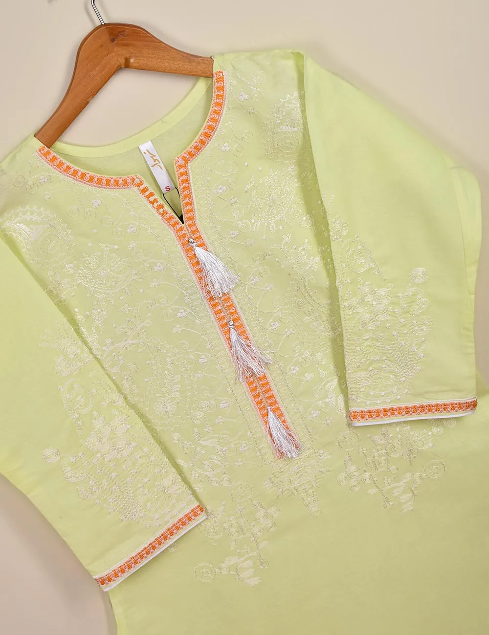 Cambric Embroidered Kurti - Blaze (T20-064-Yellow)