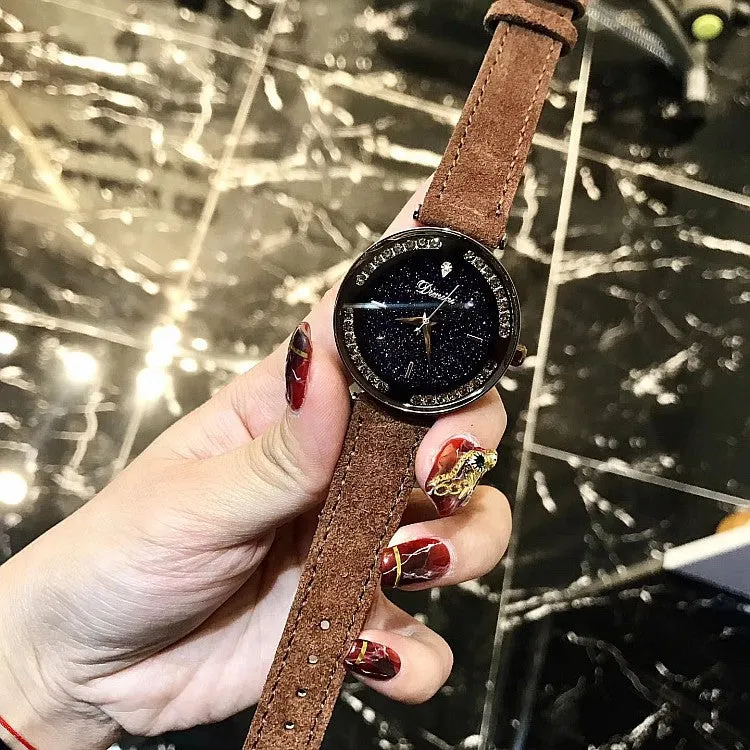 Caramel Starry Dial With Rhinestone Women's Watch