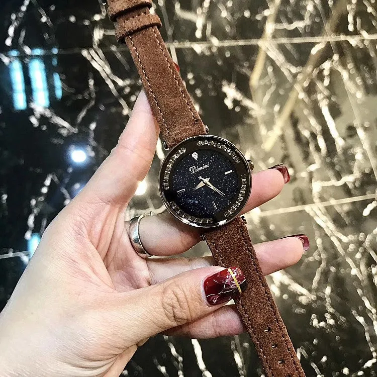 Caramel Starry Dial With Rhinestone Women's Watch