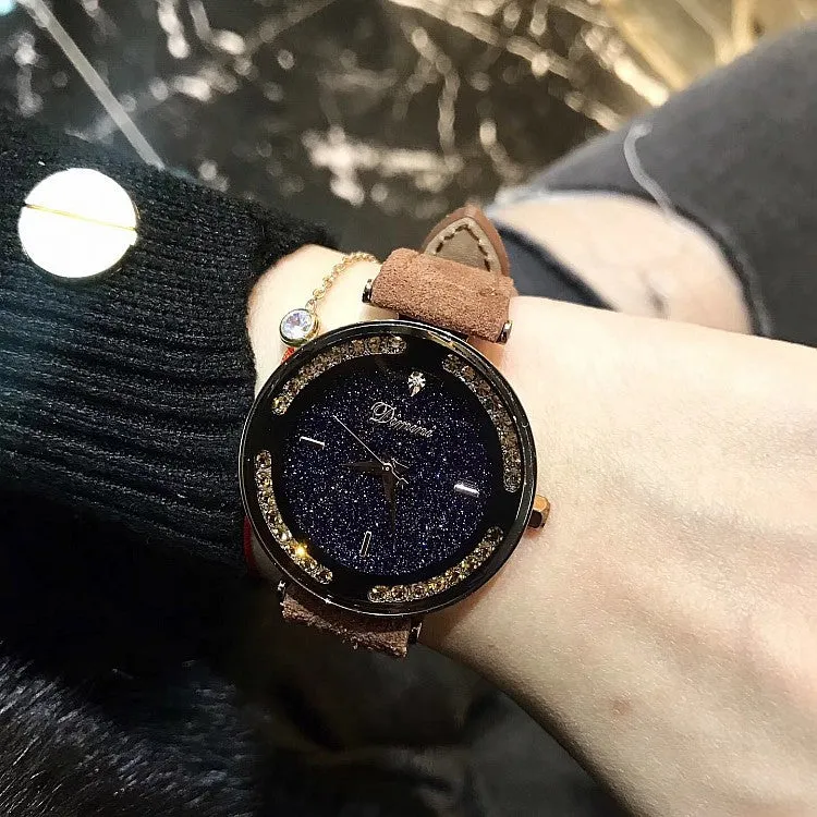 Caramel Starry Dial With Rhinestone Women's Watch