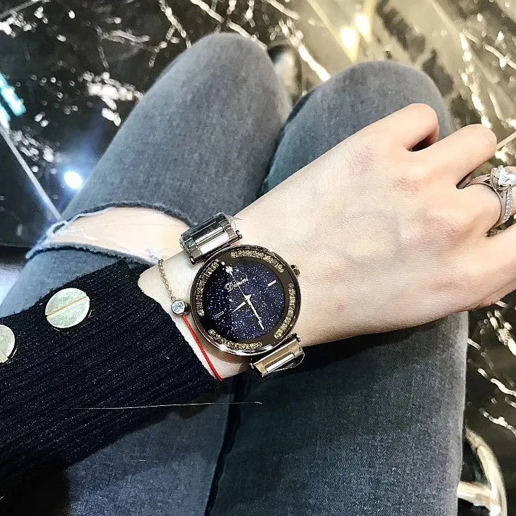 Caramel Starry Dial With Rhinestone Women's Watch