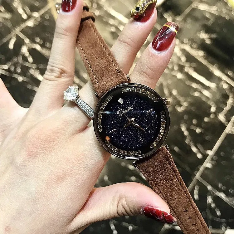 Caramel Starry Dial With Rhinestone Women's Watch