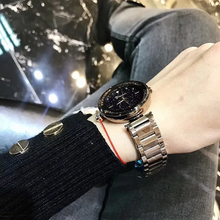 Caramel Starry Dial With Rhinestone Women's Watch
