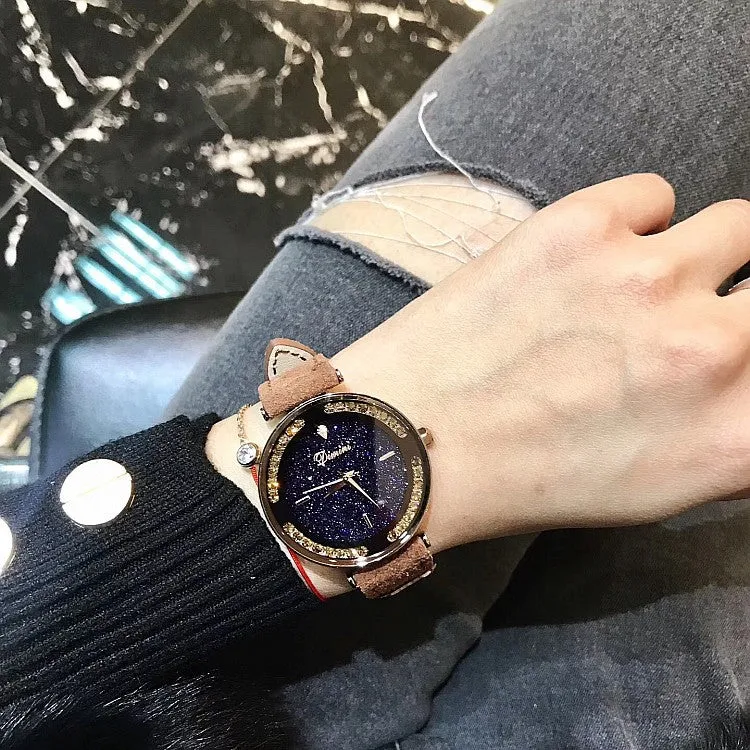 Caramel Starry Dial With Rhinestone Women's Watch
