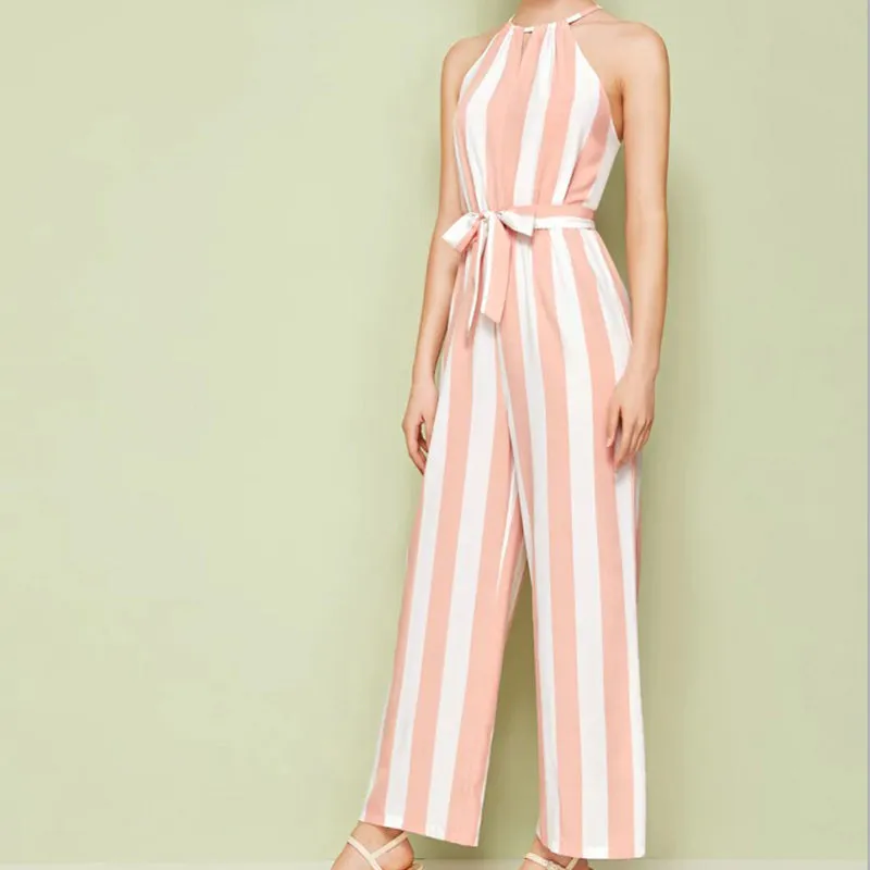 Casual Halter Strapless Striped Jumpsuit