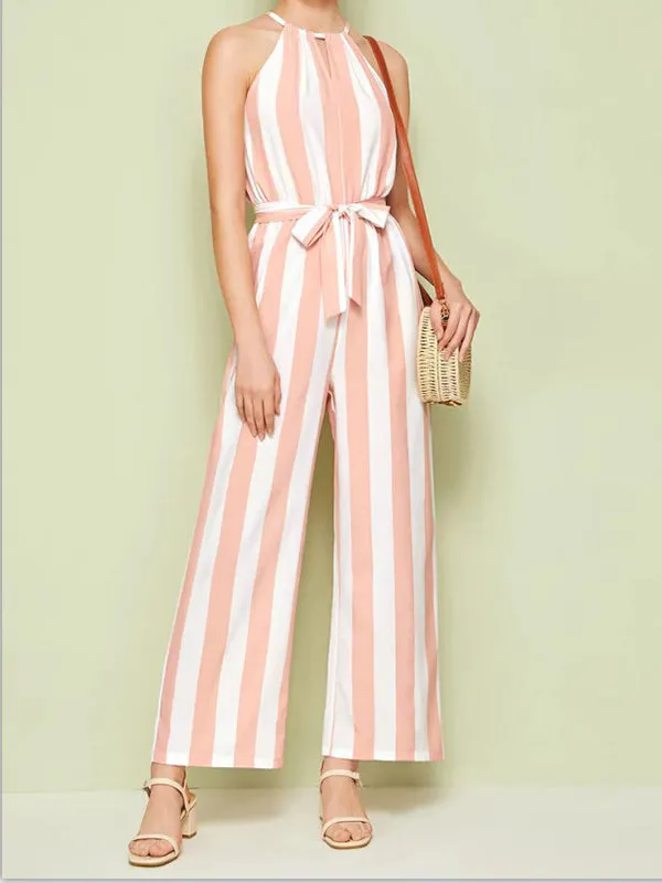 Casual Halter Strapless Striped Jumpsuit