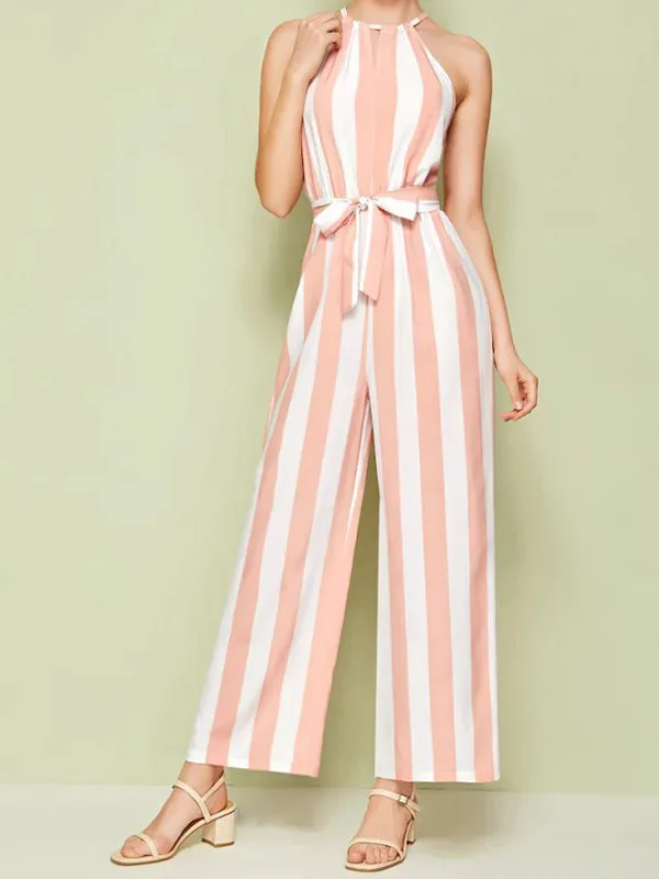 Casual Halter Strapless Striped Jumpsuit