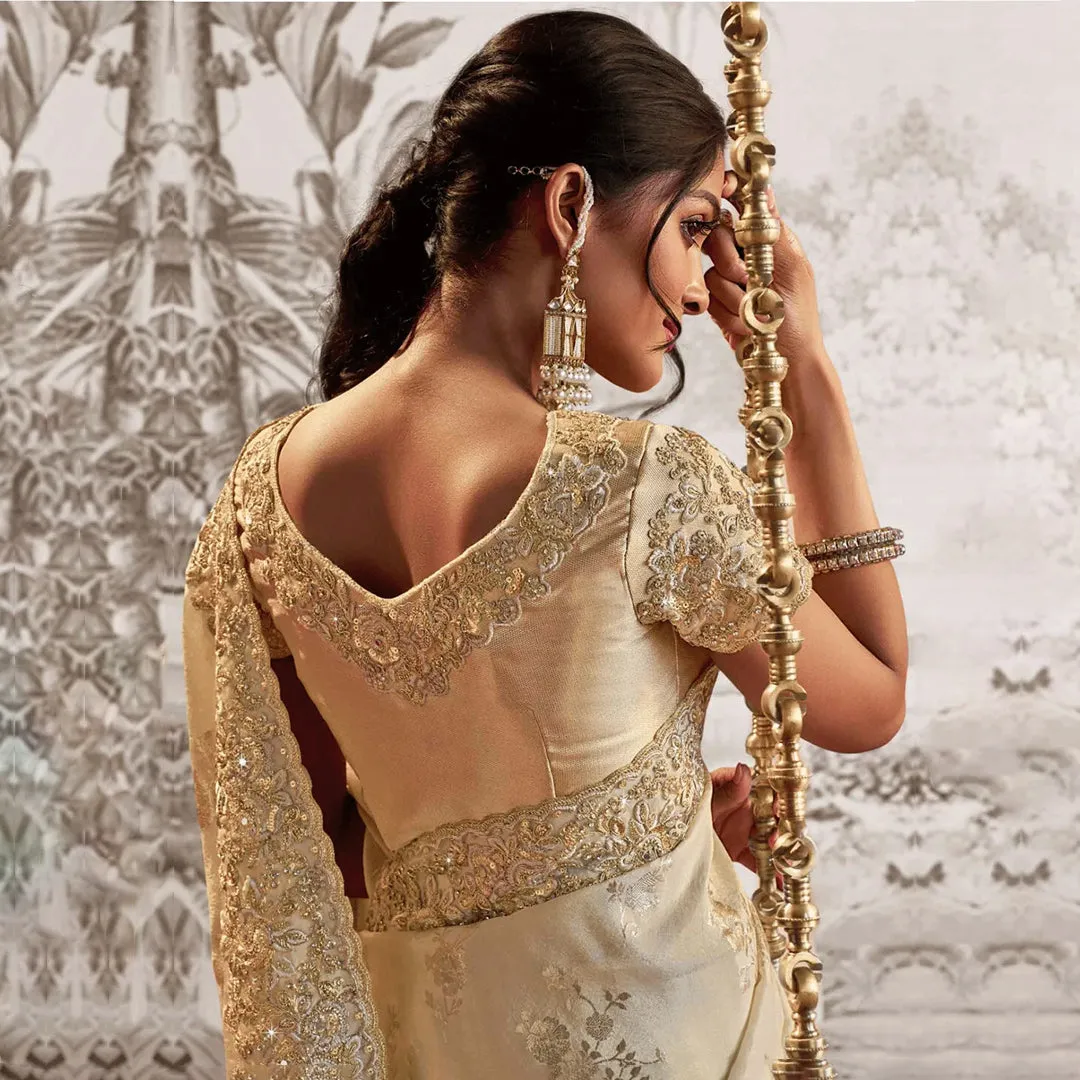Celestial Cream Zardozi Embroidered Saree