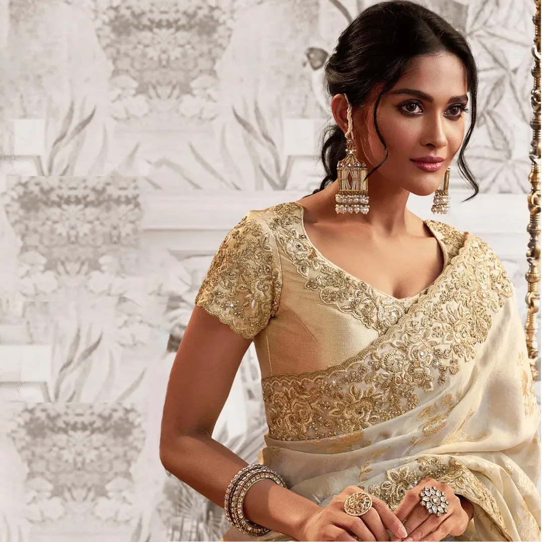 Celestial Cream Zardozi Embroidered Saree