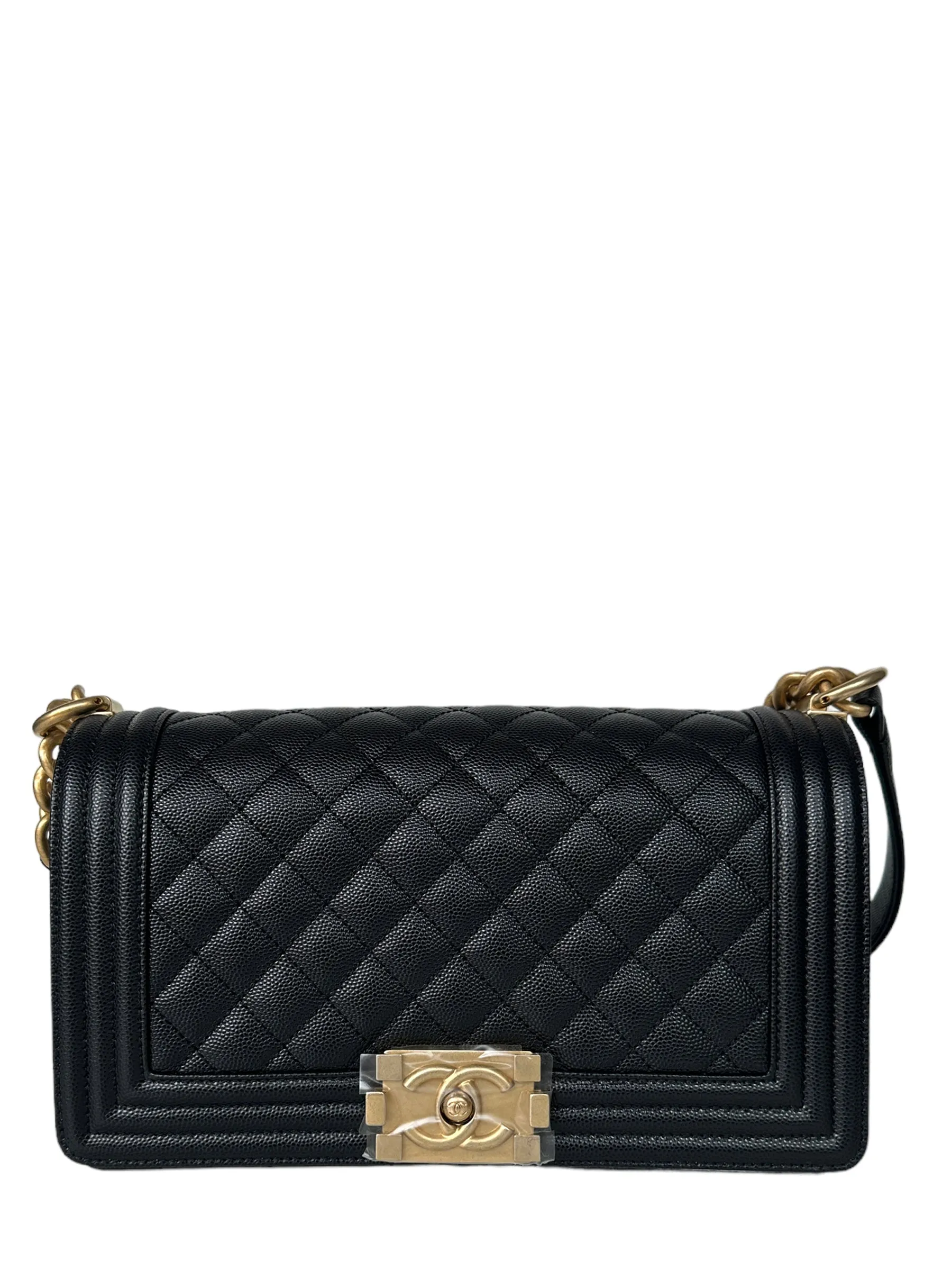 Chanel 2023 NEW Black Caviar Leather Quilted Medium Boy Bag