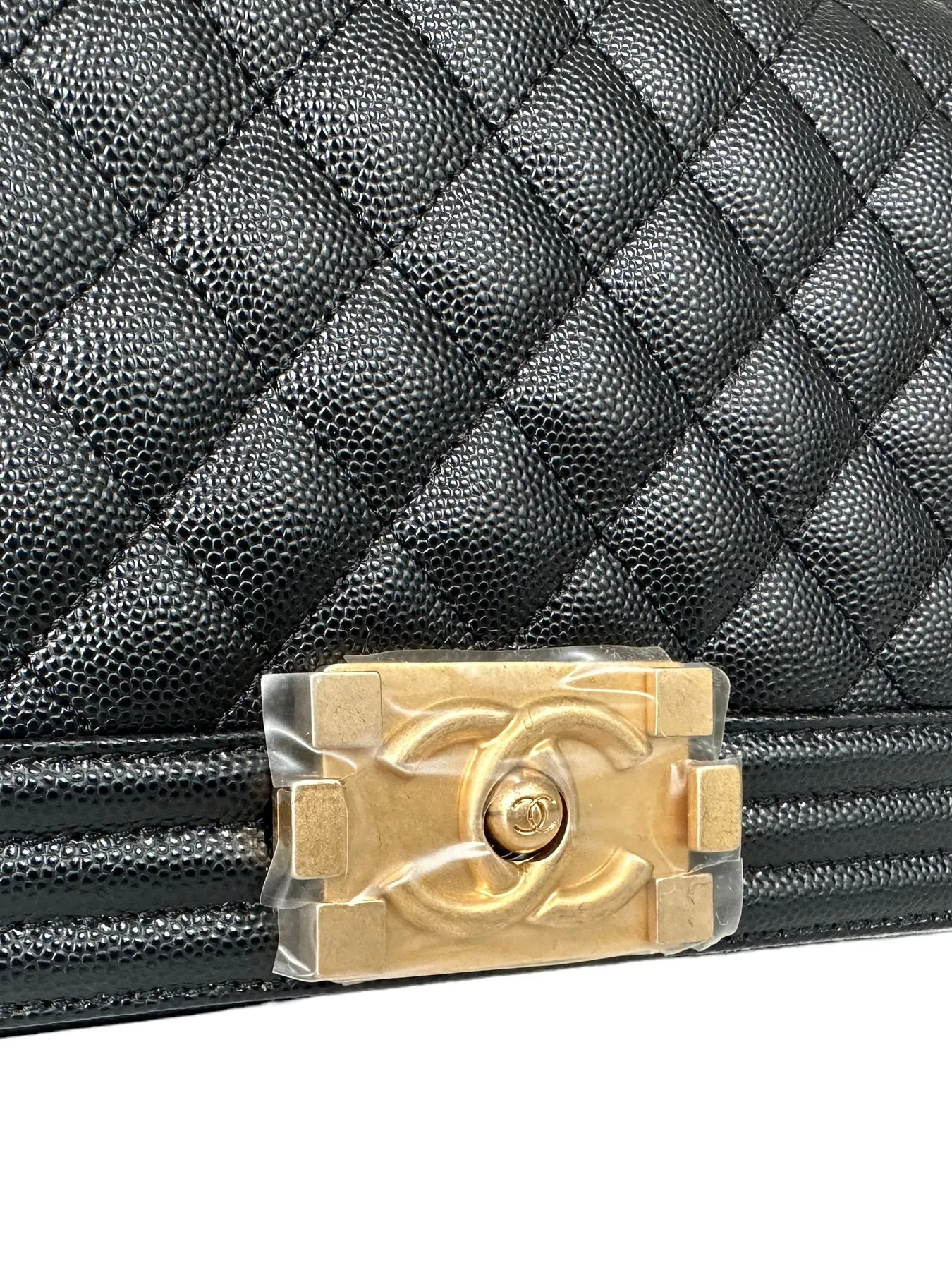 Chanel 2023 NEW Black Caviar Leather Quilted Medium Boy Bag