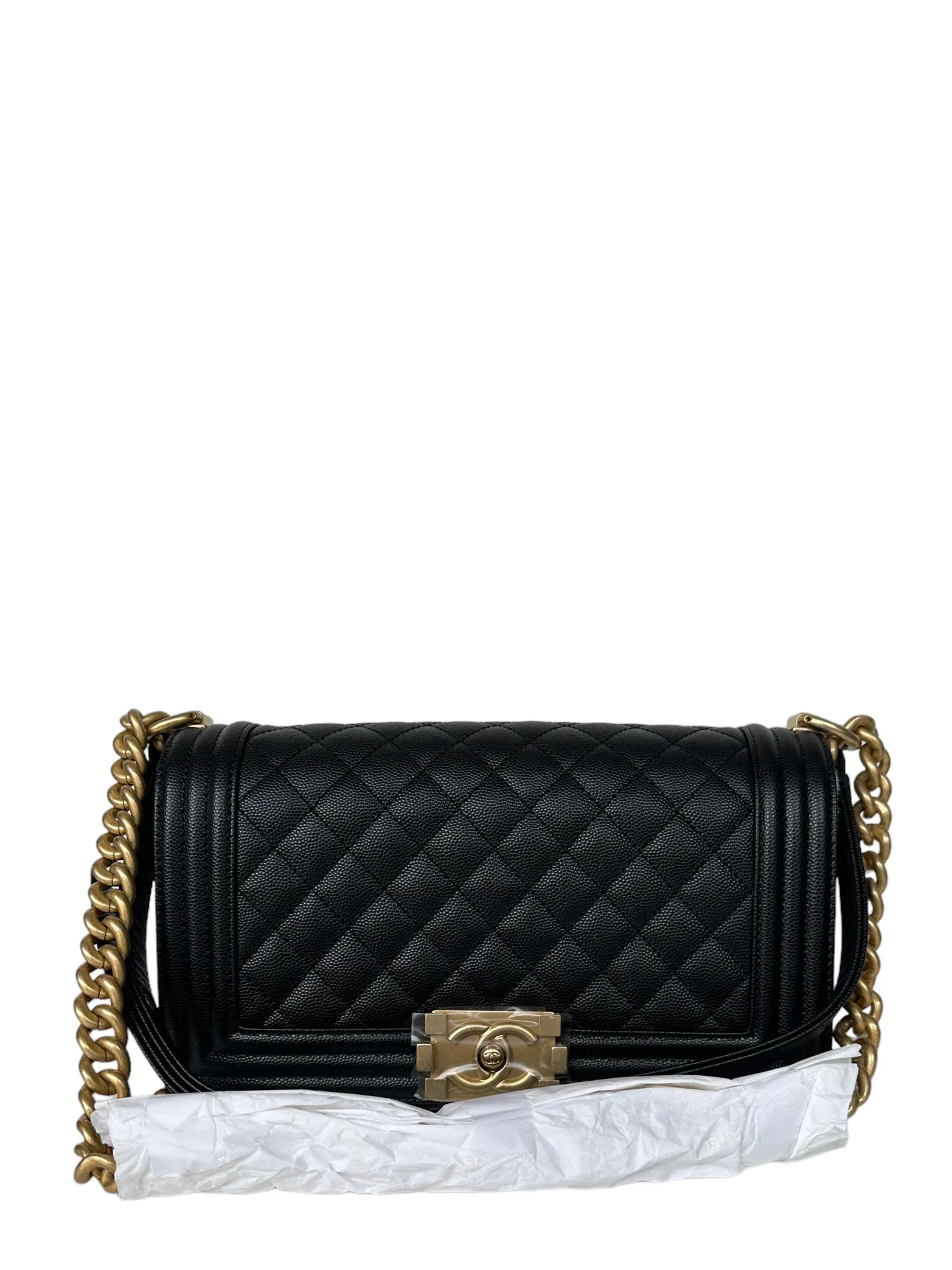 Chanel 2023 NEW Black Caviar Leather Quilted Medium Boy Bag