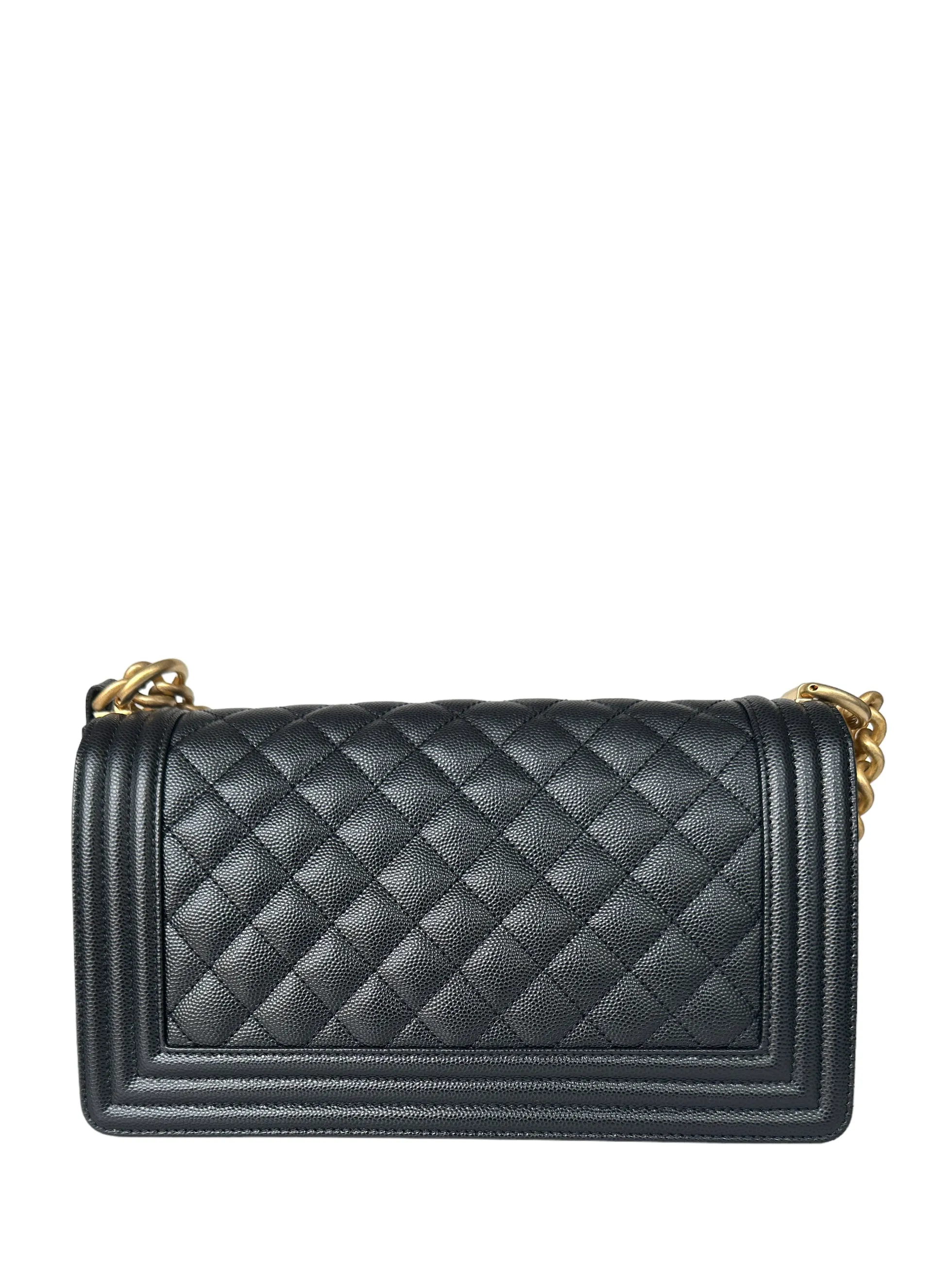 Chanel 2023 NEW Black Caviar Leather Quilted Medium Boy Bag