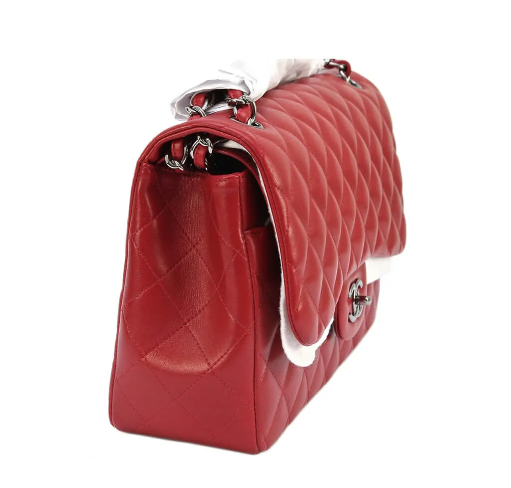 Chanel Jumbo Double Flap Bag Red Ruthenium Hardware