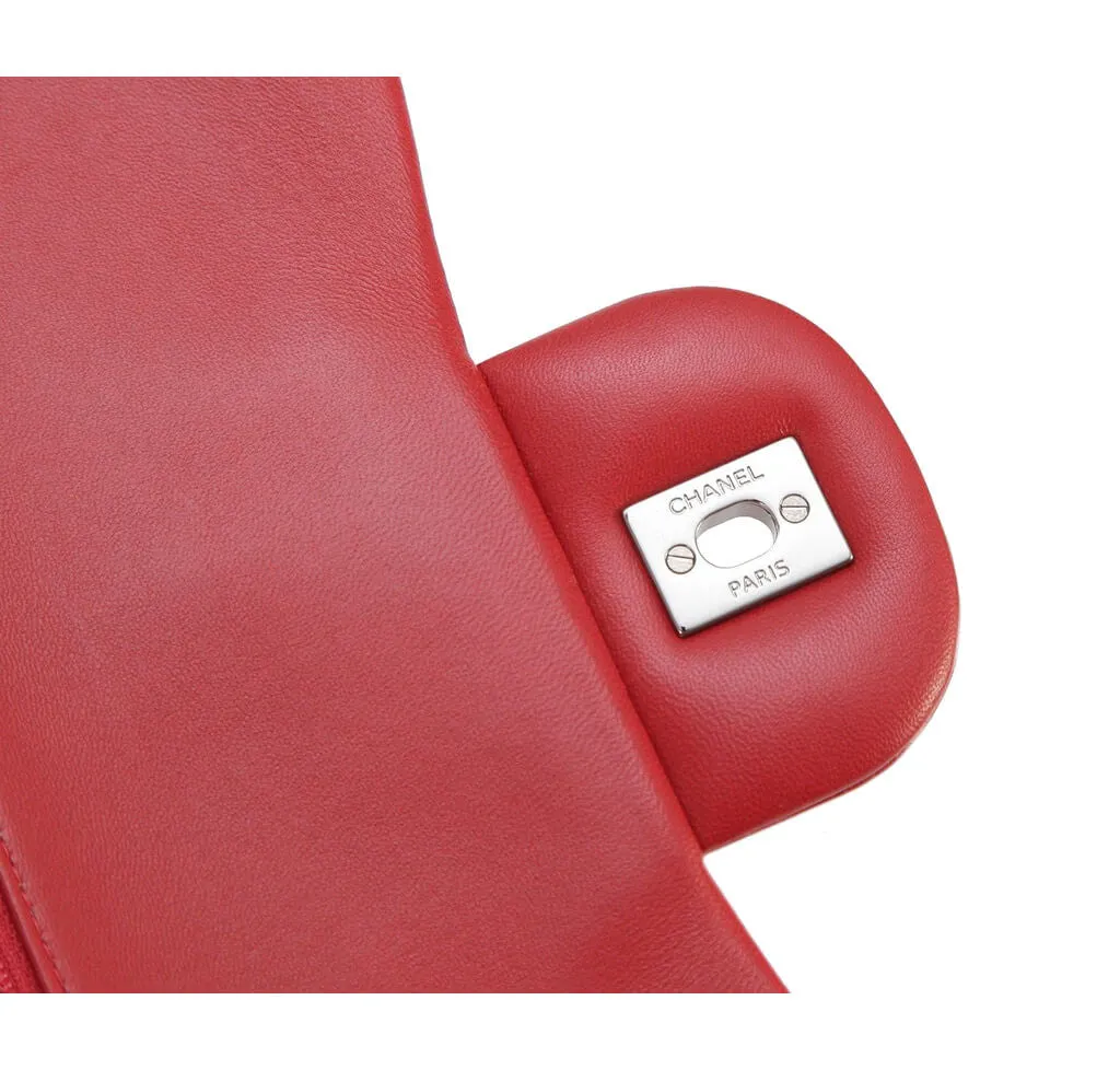 Chanel Jumbo Double Flap Bag Red Ruthenium Hardware