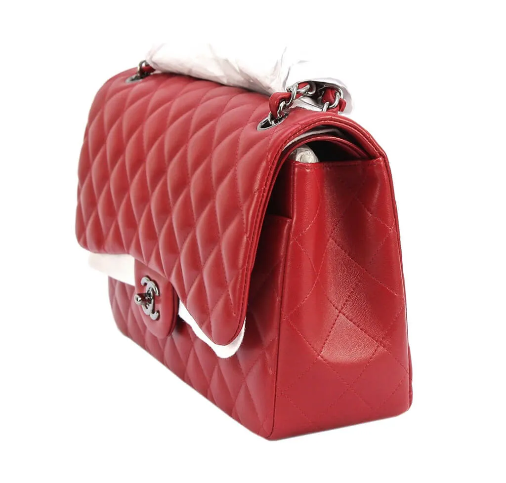 Chanel Jumbo Double Flap Bag Red Ruthenium Hardware