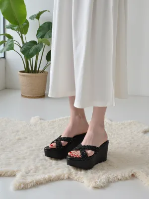 Chere Midnight Spark Crystal Embellished Wedges – Black