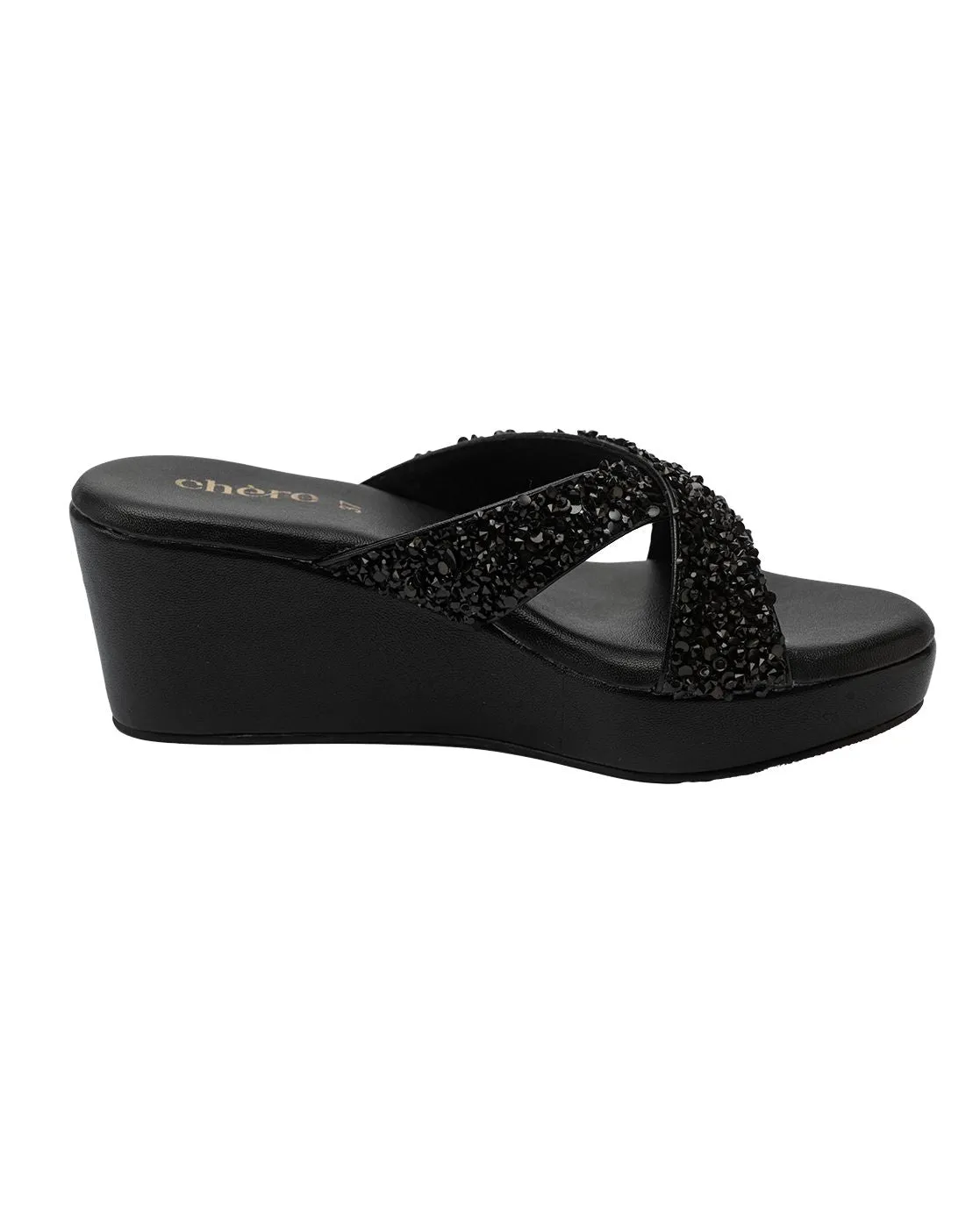 Chere Midnight Spark Crystal Embellished Wedges – Black
