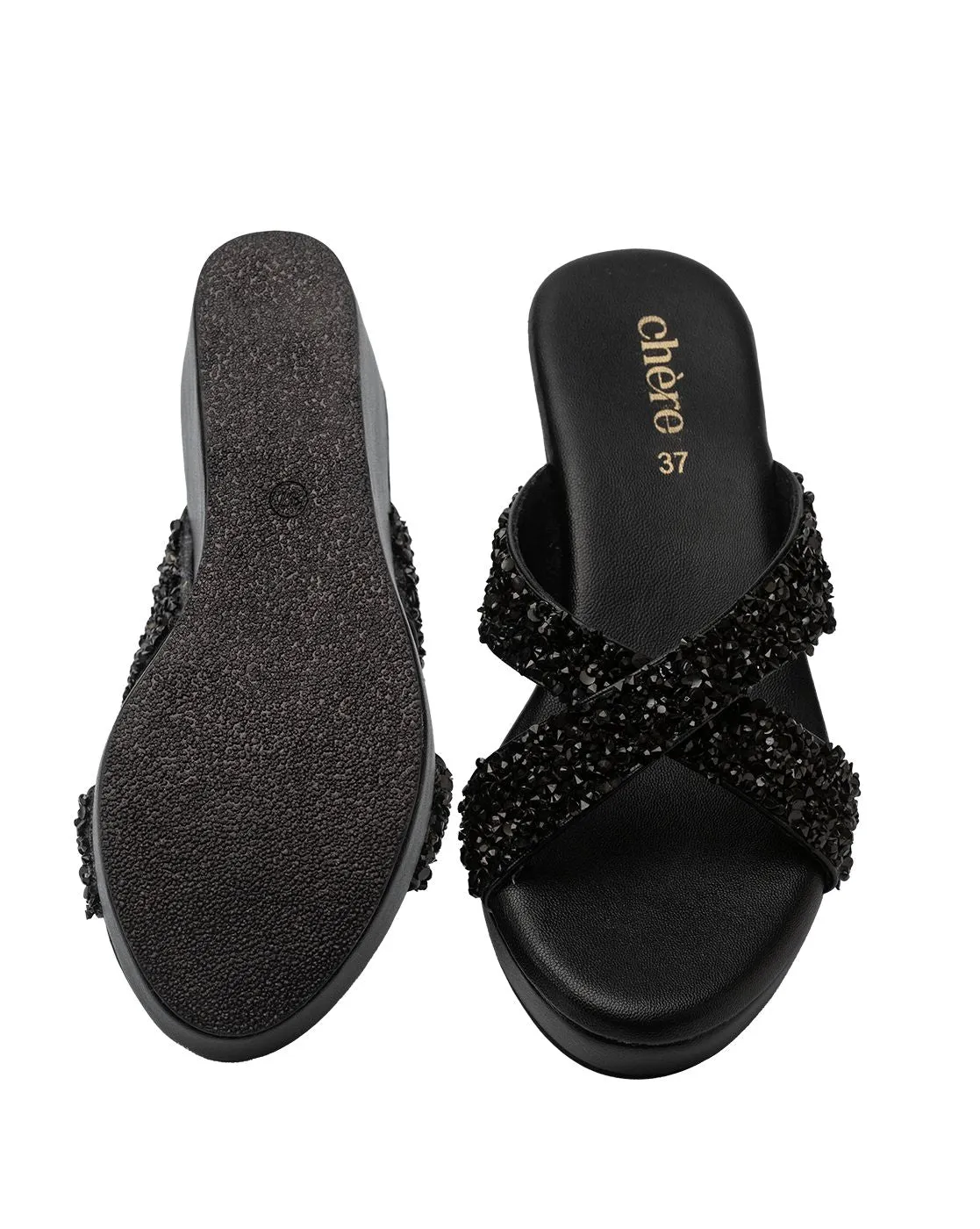Chere Midnight Spark Crystal Embellished Wedges – Black