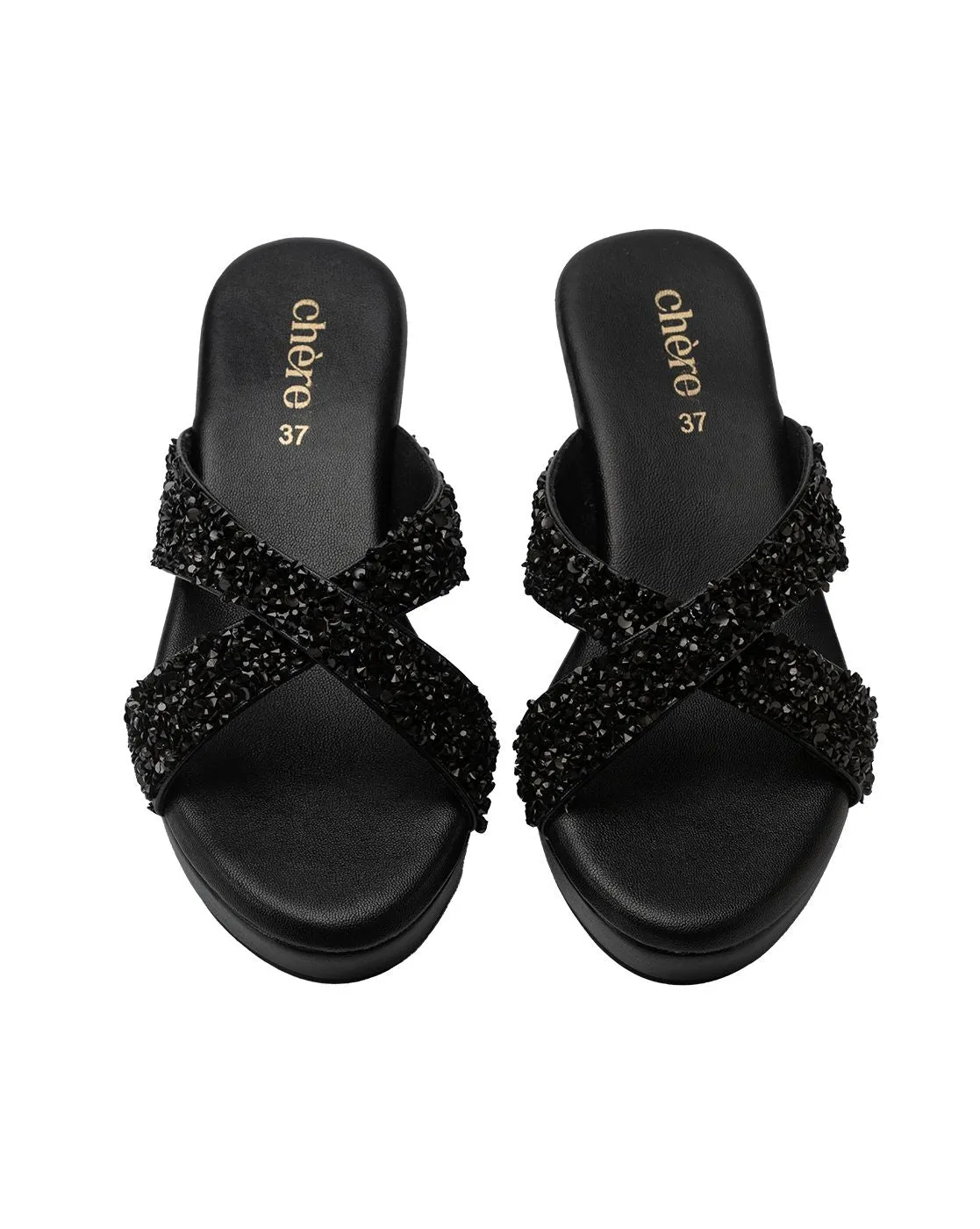 Chere Midnight Spark Crystal Embellished Wedges – Black