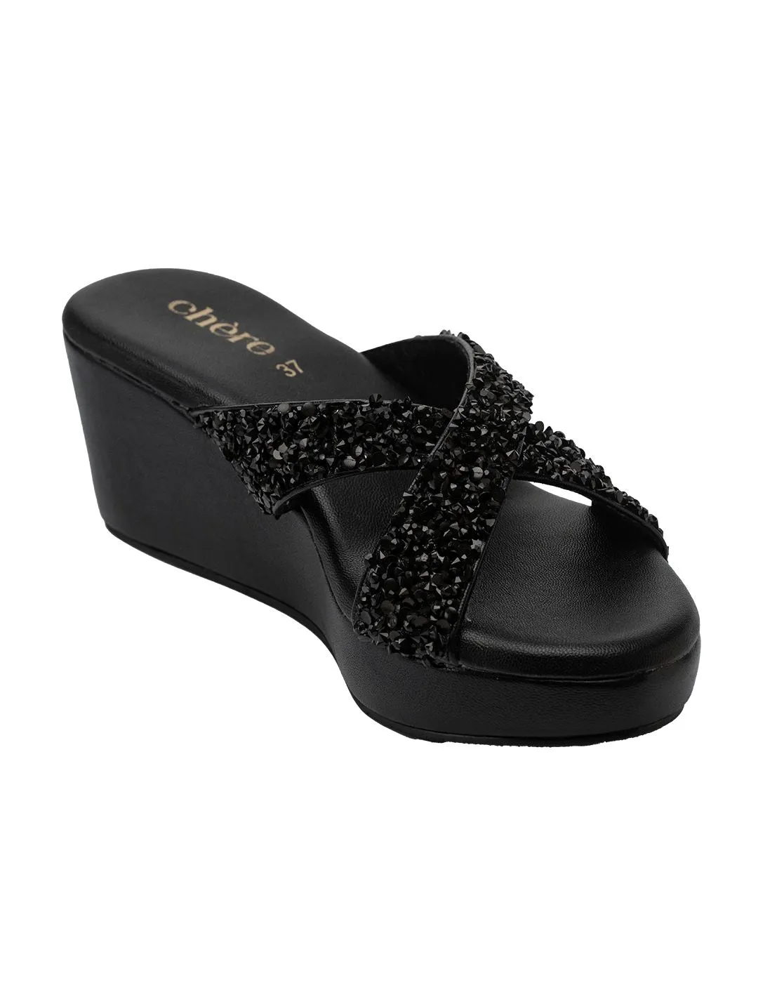 Chere Midnight Spark Crystal Embellished Wedges – Black