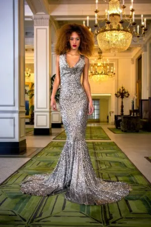 Chic Platinum Liquid Gold Sequence Gown