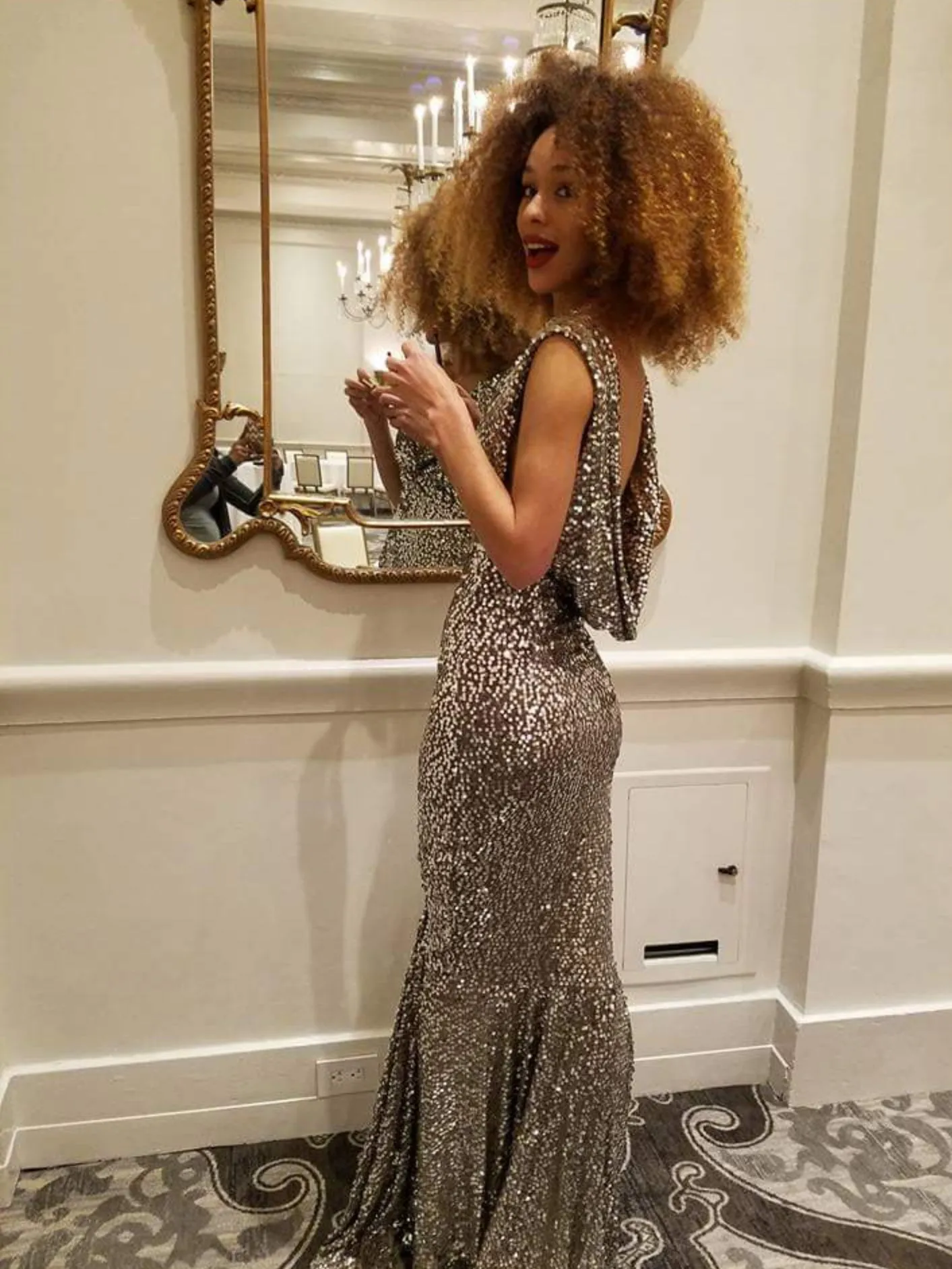 Chic Platinum Liquid Gold Sequence Gown