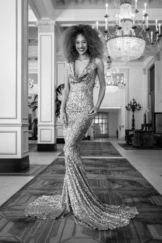 Chic Platinum Liquid Gold Sequence Gown