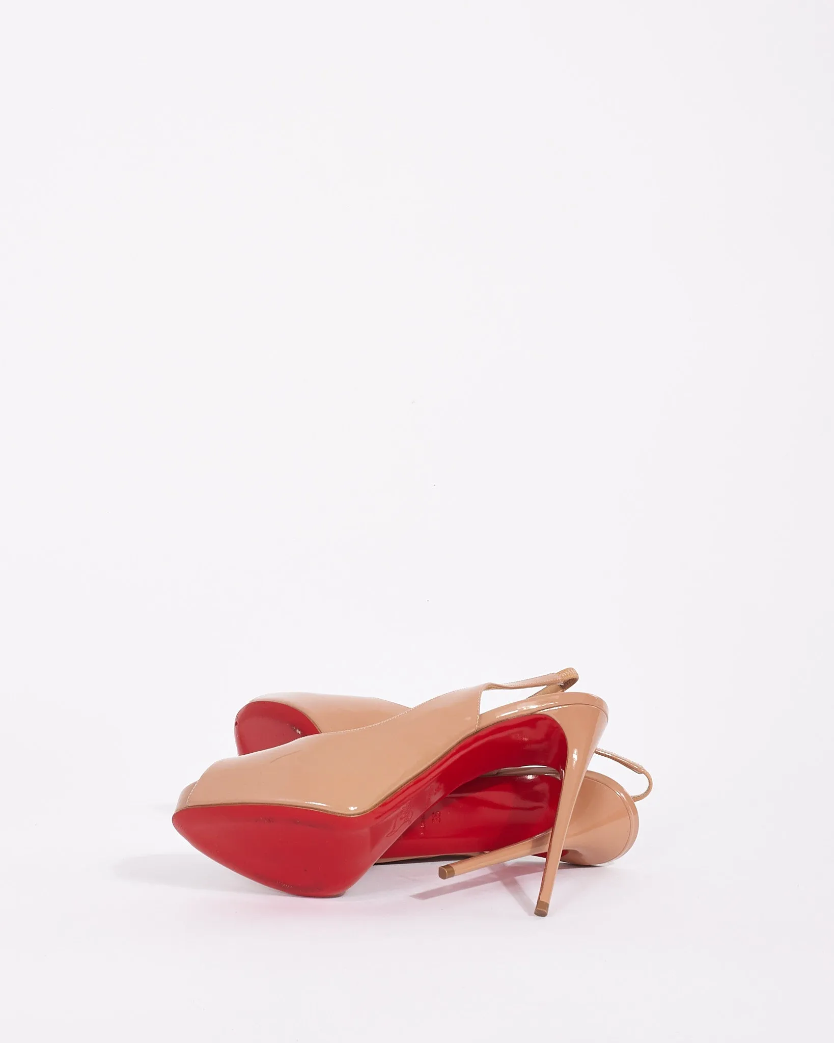 Christian Louboutin Beige Patent Leather Private Number 120 Peep Toe Heels - 38
