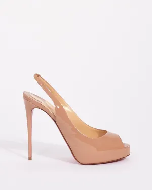 Christian Louboutin Beige Patent Leather Private Number 120 Peep Toe Heels - 38