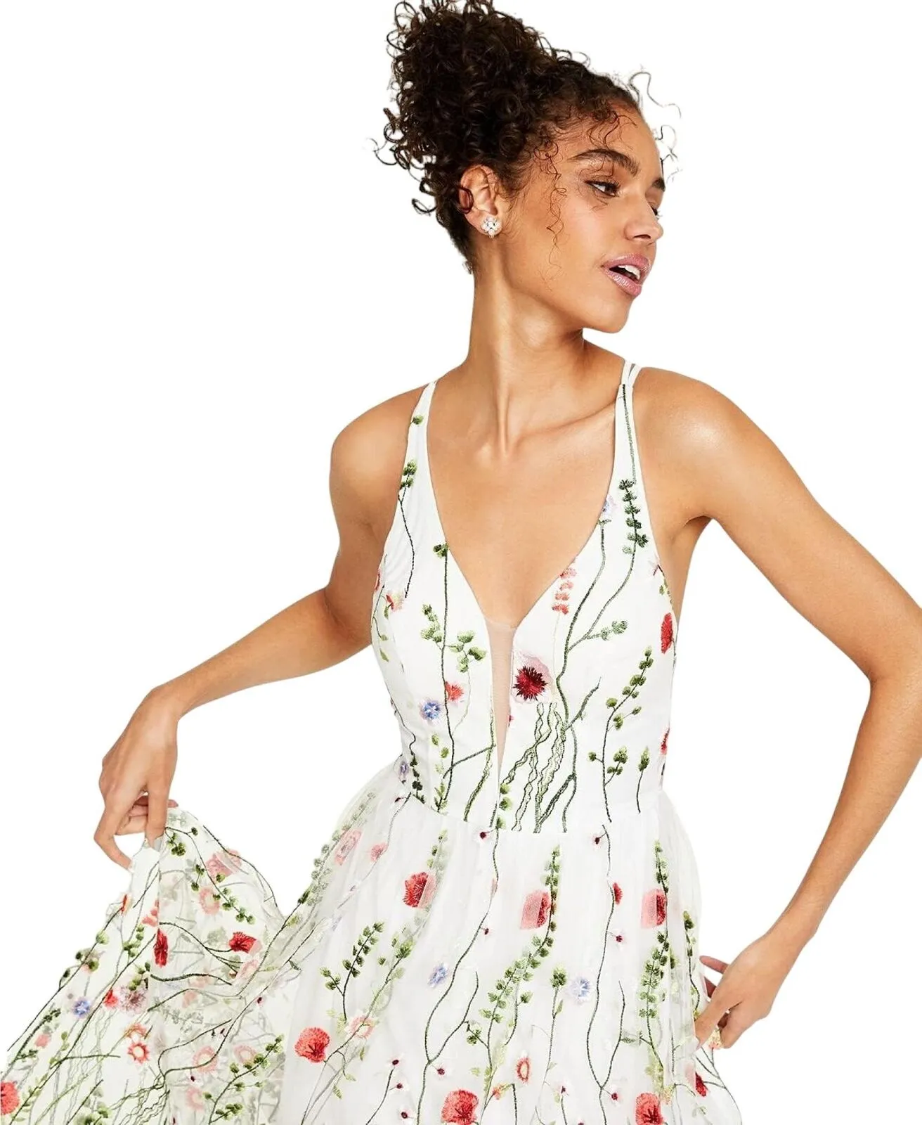 City Studios Juniors Womens Embroidered Strappy-Back Gown 8502JK6ATP White 15