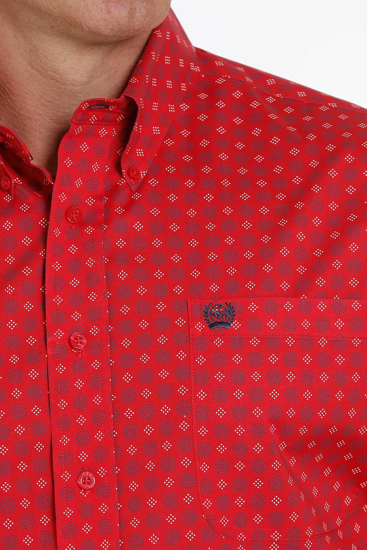 CLMTW1105280-S-Red Cinch Shirt L/S Geo Print Stretch