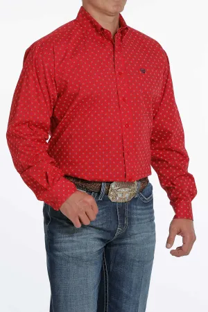 CLMTW1105280-S-Red Cinch Shirt L/S Geo Print Stretch