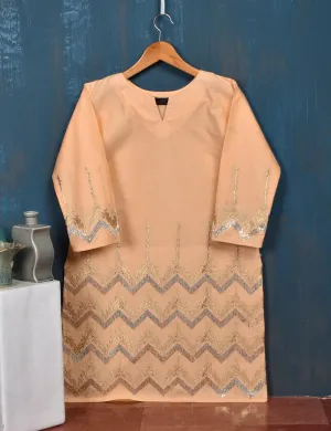 Cotton Embroidered Kurti - Beach waves (T20-028-Peach)