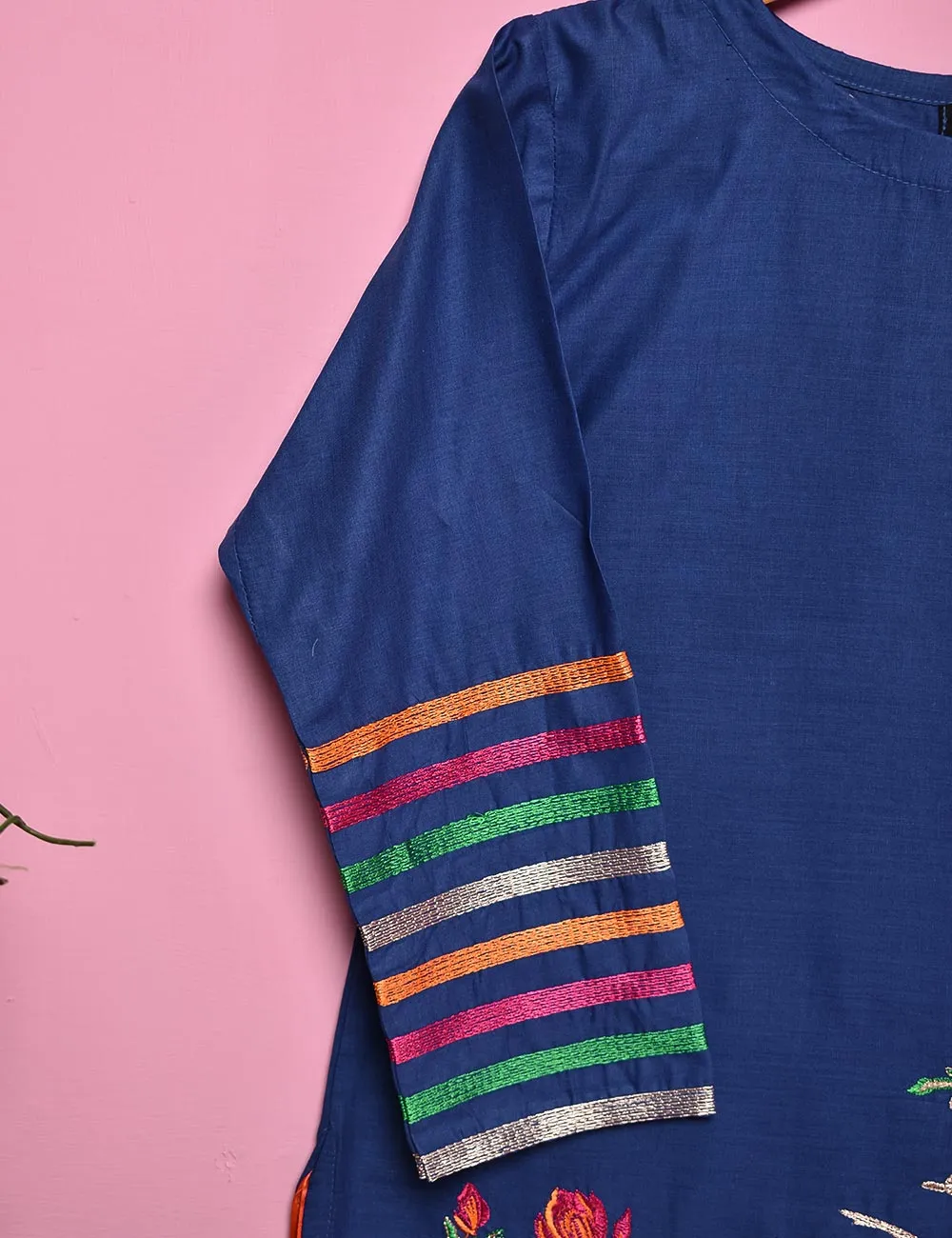 Cotton Embroidered Stitched Kurti - Neon Aurora (TS-018C-Blue)