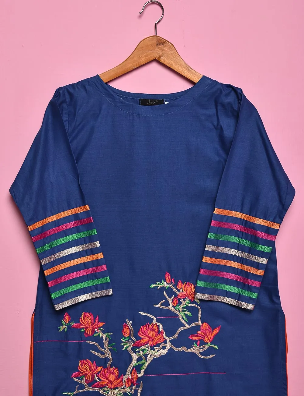 Cotton Embroidered Stitched Kurti - Neon Aurora (TS-018C-Blue)
