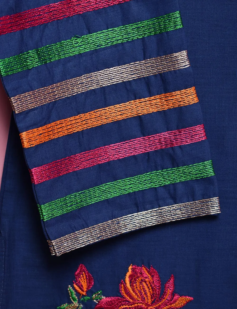 Cotton Embroidered Stitched Kurti - Neon Aurora (TS-018C-Blue)